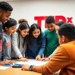 Students working together for TEDx event