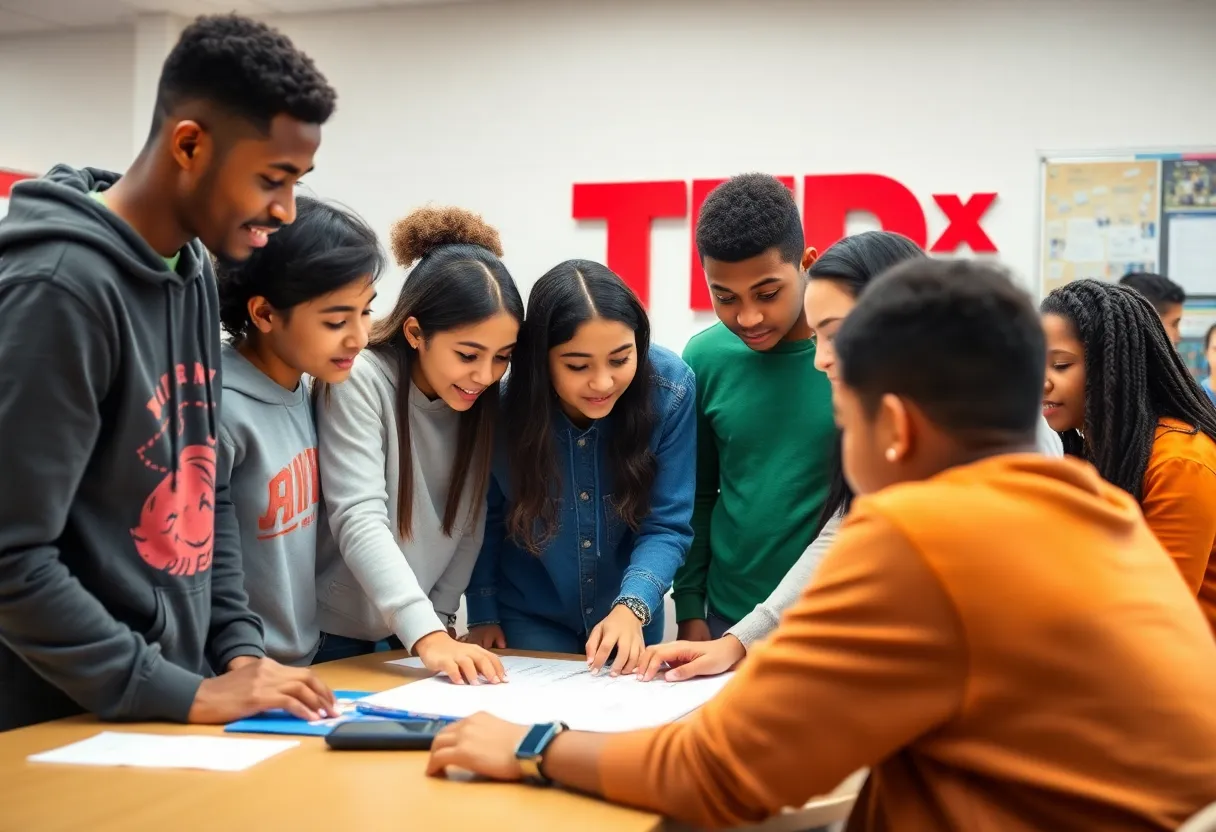 Students working together for TEDx event