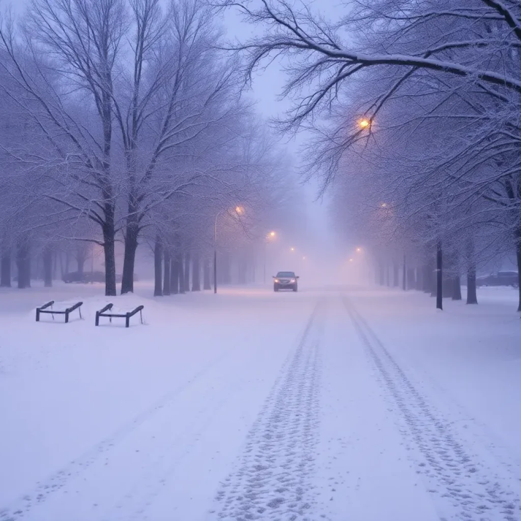 Snowy landscape in Upstate South Carolina highlighting cold weather conditions.