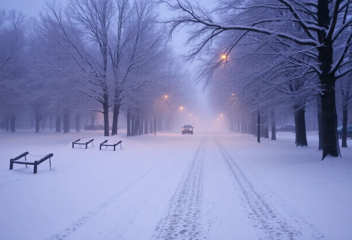 Snowy landscape in Upstate South Carolina highlighting cold weather conditions.