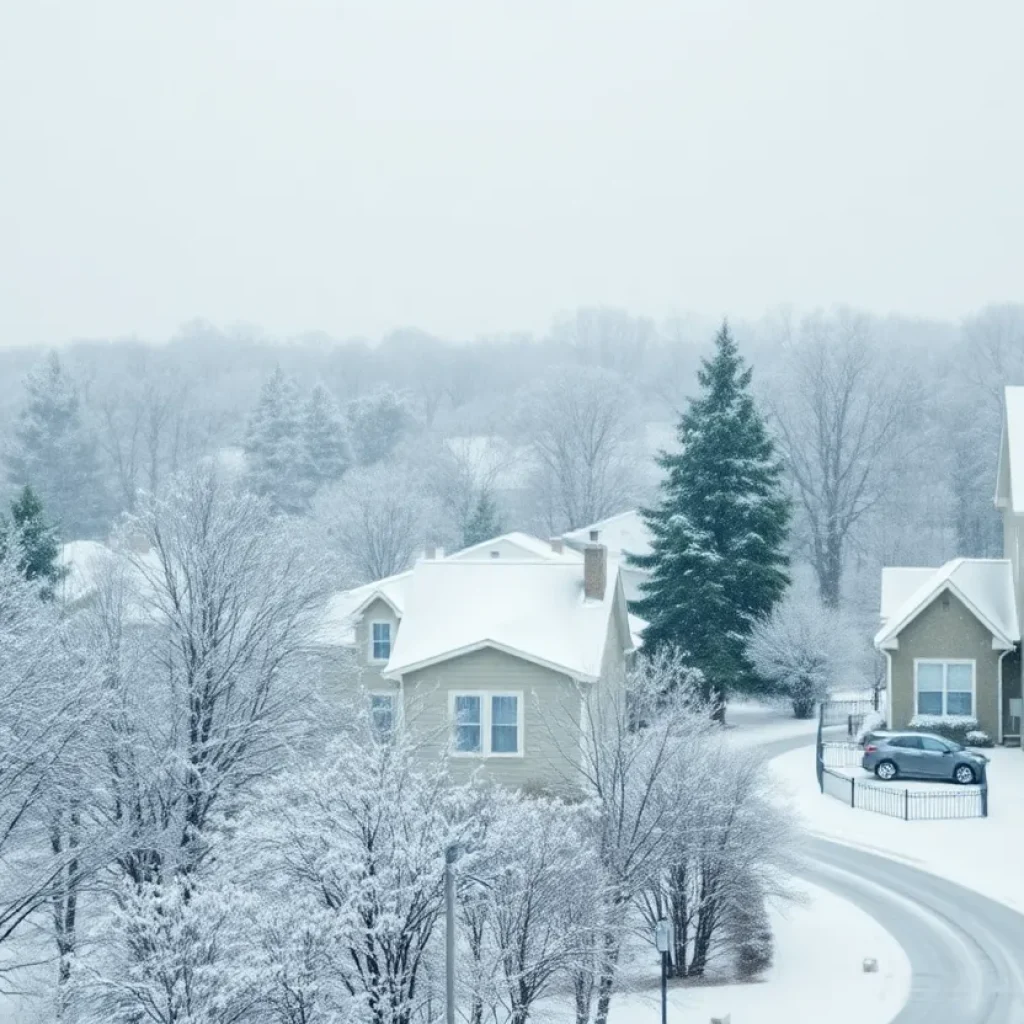 A snowy landscape in Greenville during a winter storm