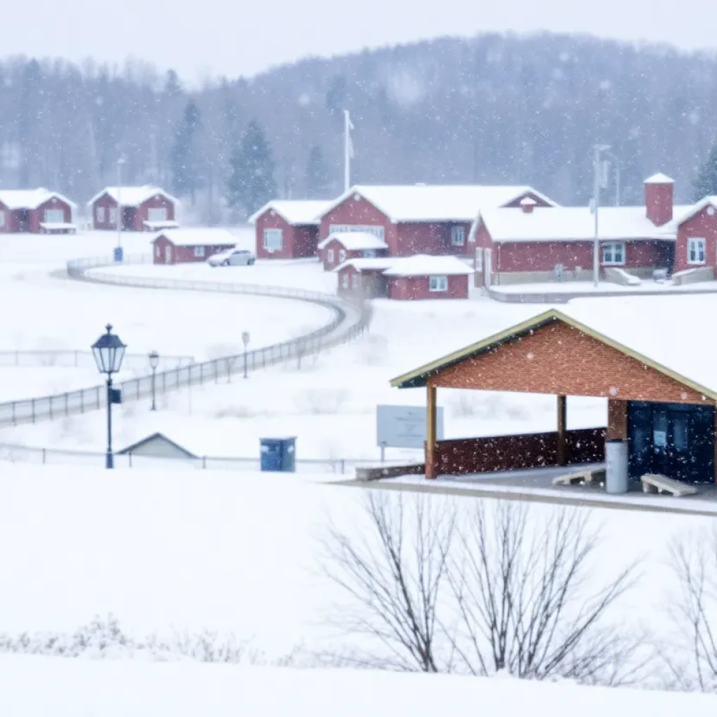 Snowy scene in Western North Carolina with schools visible