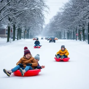 Residents enjoying the snow in Upstate South Carolina during a winter storm.