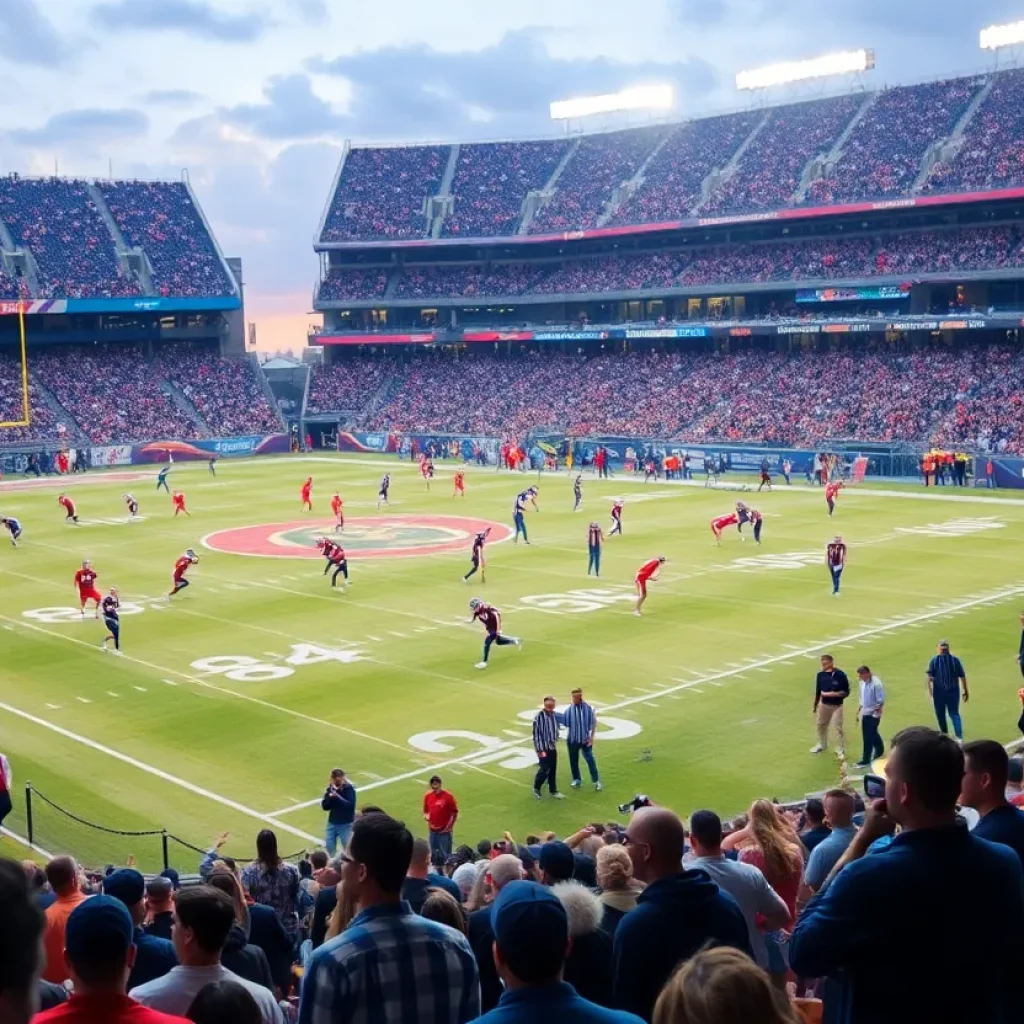 Football field atmosphere during a game