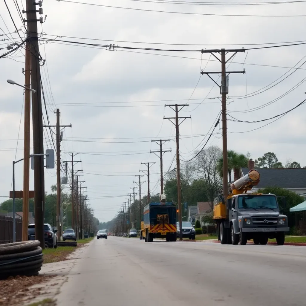 Workers installing underground power lines in Greenville after Hurricane Helene.