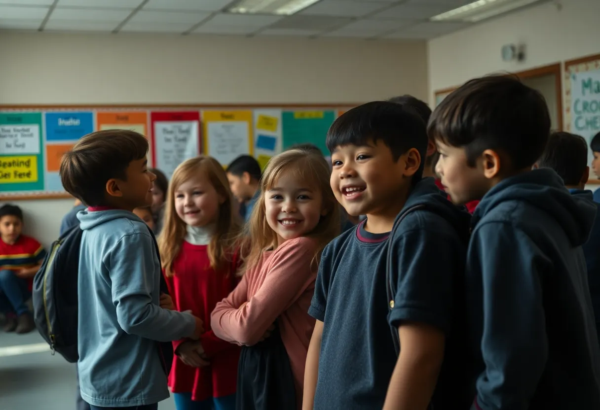 Children in a schoolyard highlighting the issue of bullying