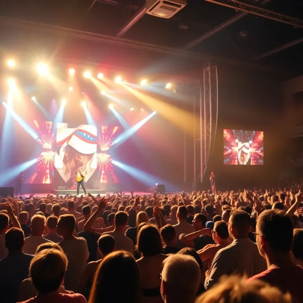 Live concert atmosphere with an audience enjoying a country music performance