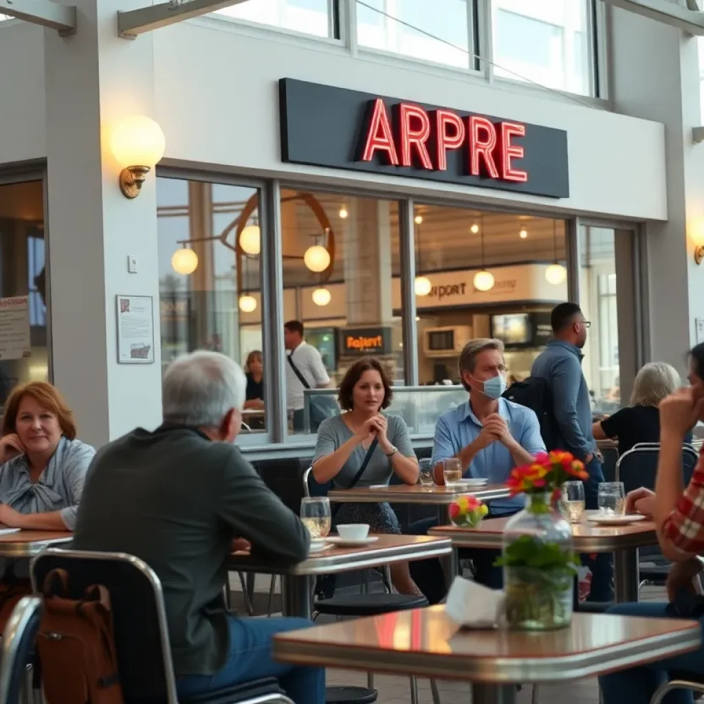 Runway Café at Greenville Airport with patrons enjoying meals