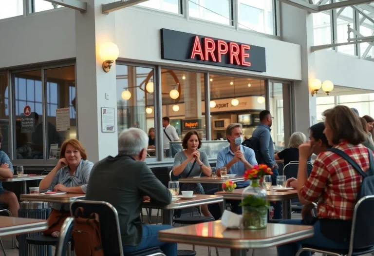 Runway Café at Greenville Airport with patrons enjoying meals