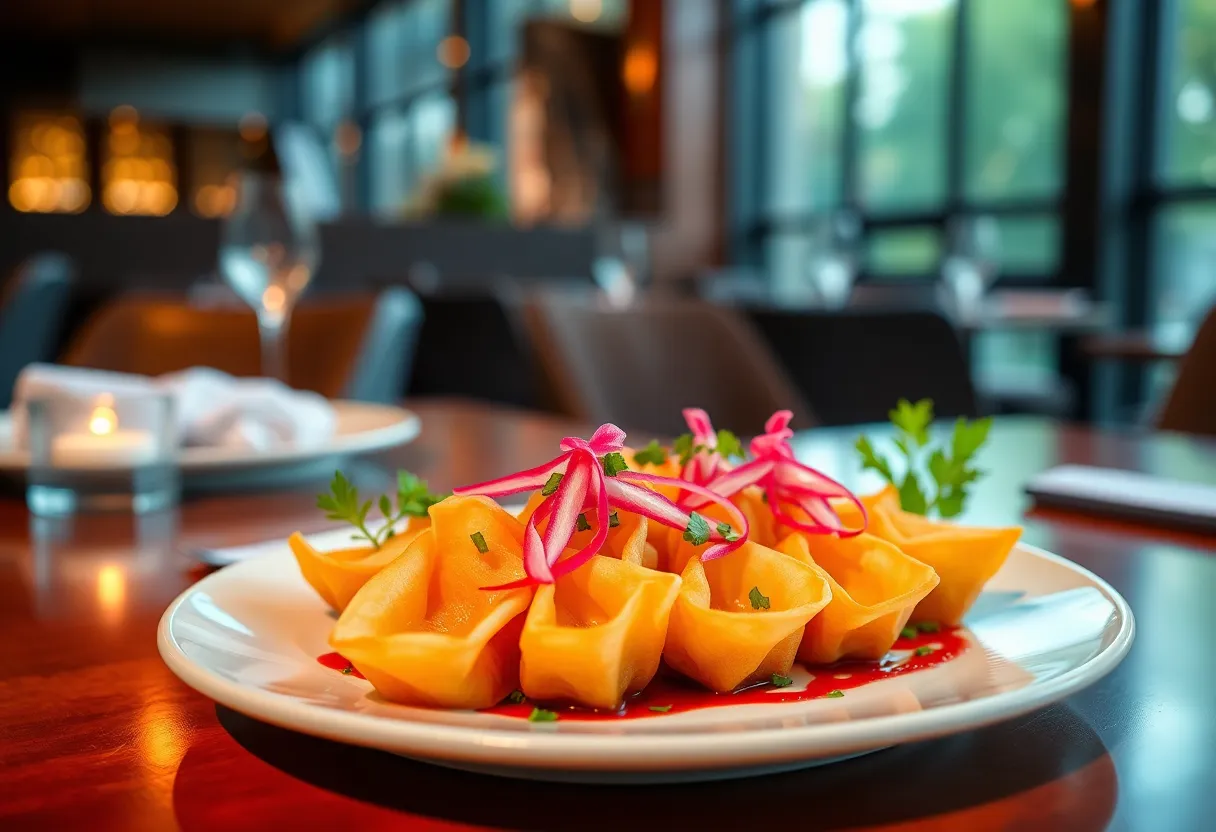 Elegant crab rangoon inspired dish with creative plating