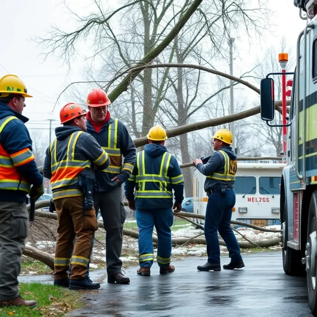 Public works employees conducting a rescue operation after a storm in Greenville SC.