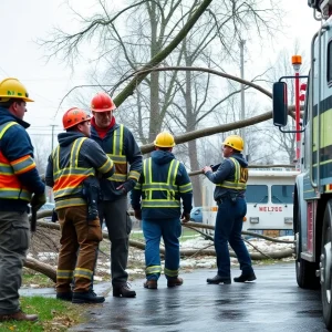 Public works employees conducting a rescue operation after a storm in Greenville SC.