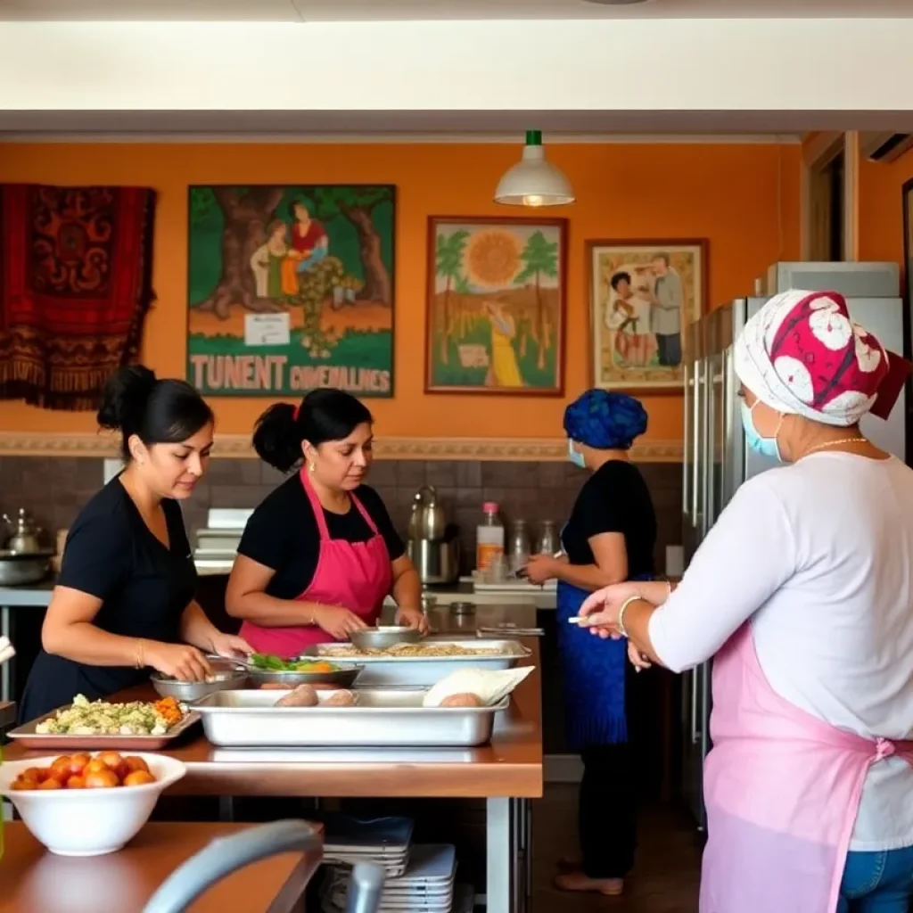 Interior of Jasmine Kitchen with women preparing food