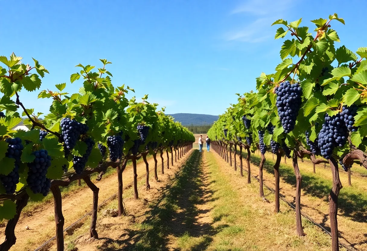 Rows of muscadine grape vines in Prosperity Farms