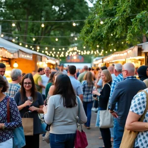 Guests enjoying wine tastings at Augusta Street Market during Thirsty Thursdays event.