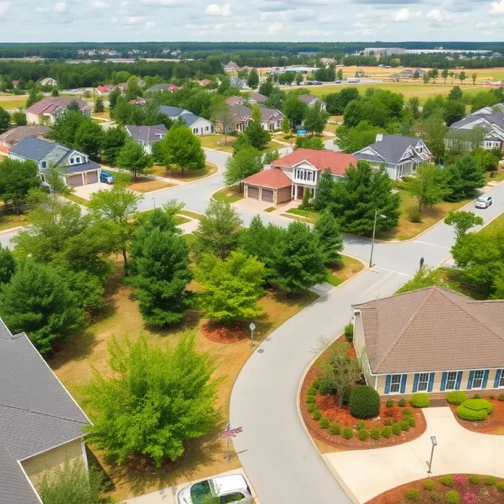 A picturesque suburban neighborhood in South Carolina, highlighting charm and natural beauty.