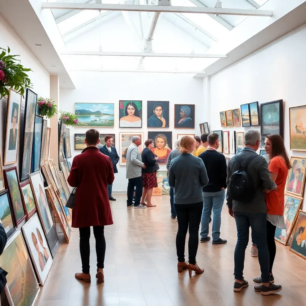 A vibrant art exhibition showcasing local artists' works in Greenville.