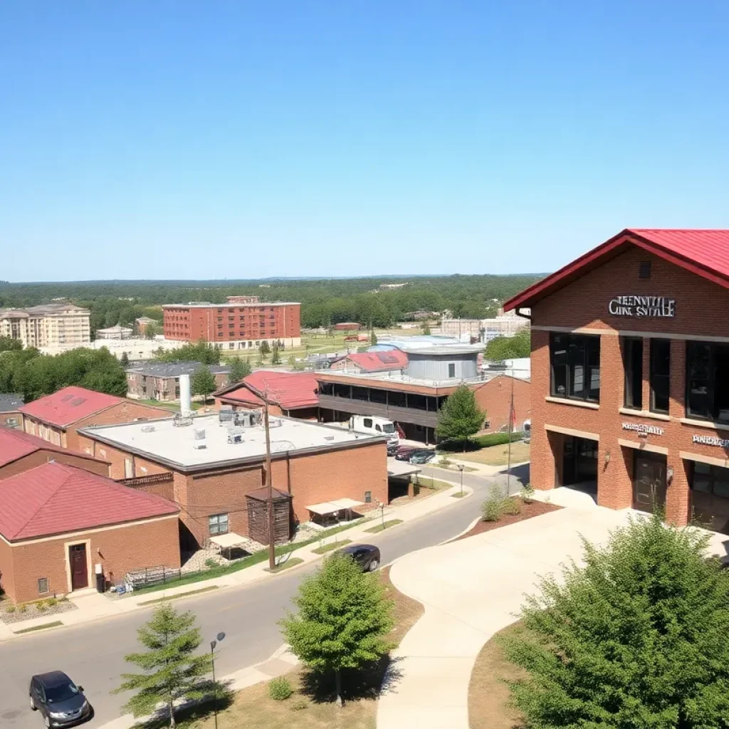 Skyline view of Greenville with emphasis on community development projects.