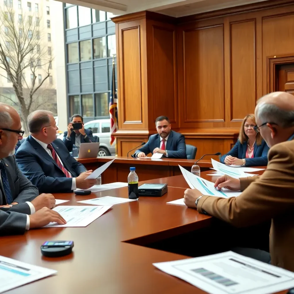 Greenville city council members discussing the FY 2026 budget proposal during a meeting.