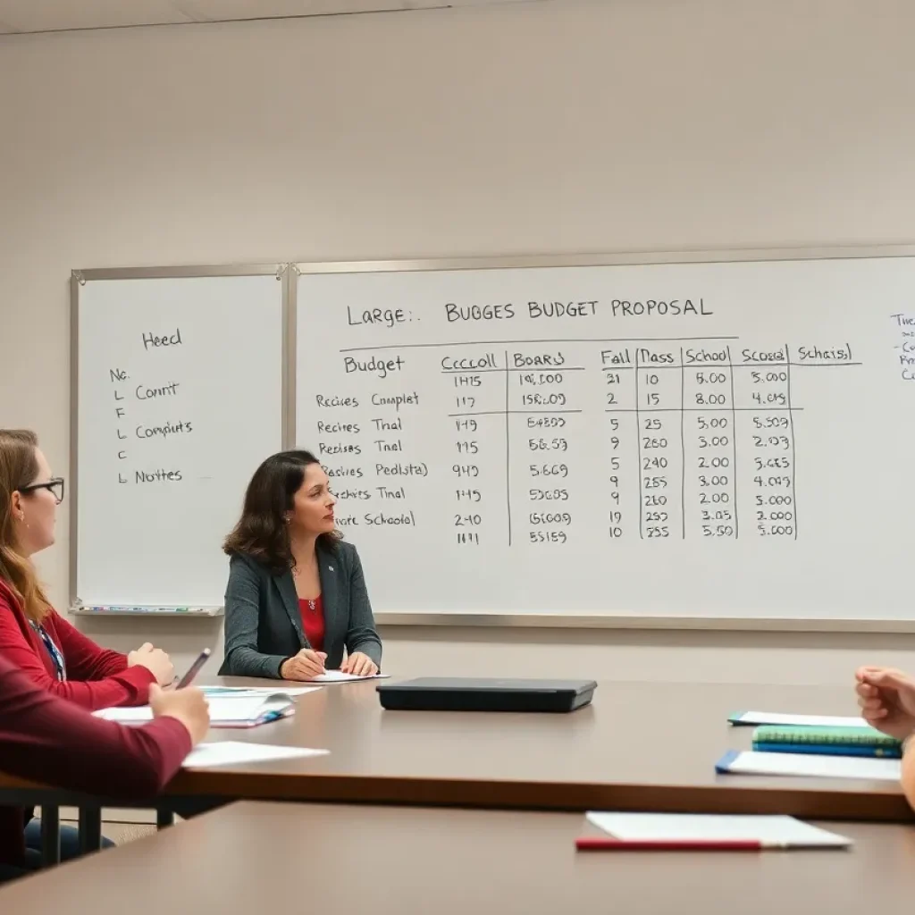 Meeting room with educators discussing the school budget proposal
