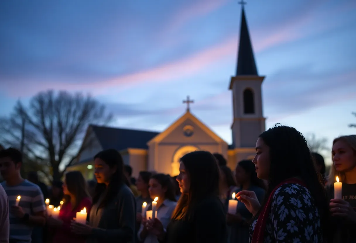 Community members gathered for a vigil in memory of a shooting victim.