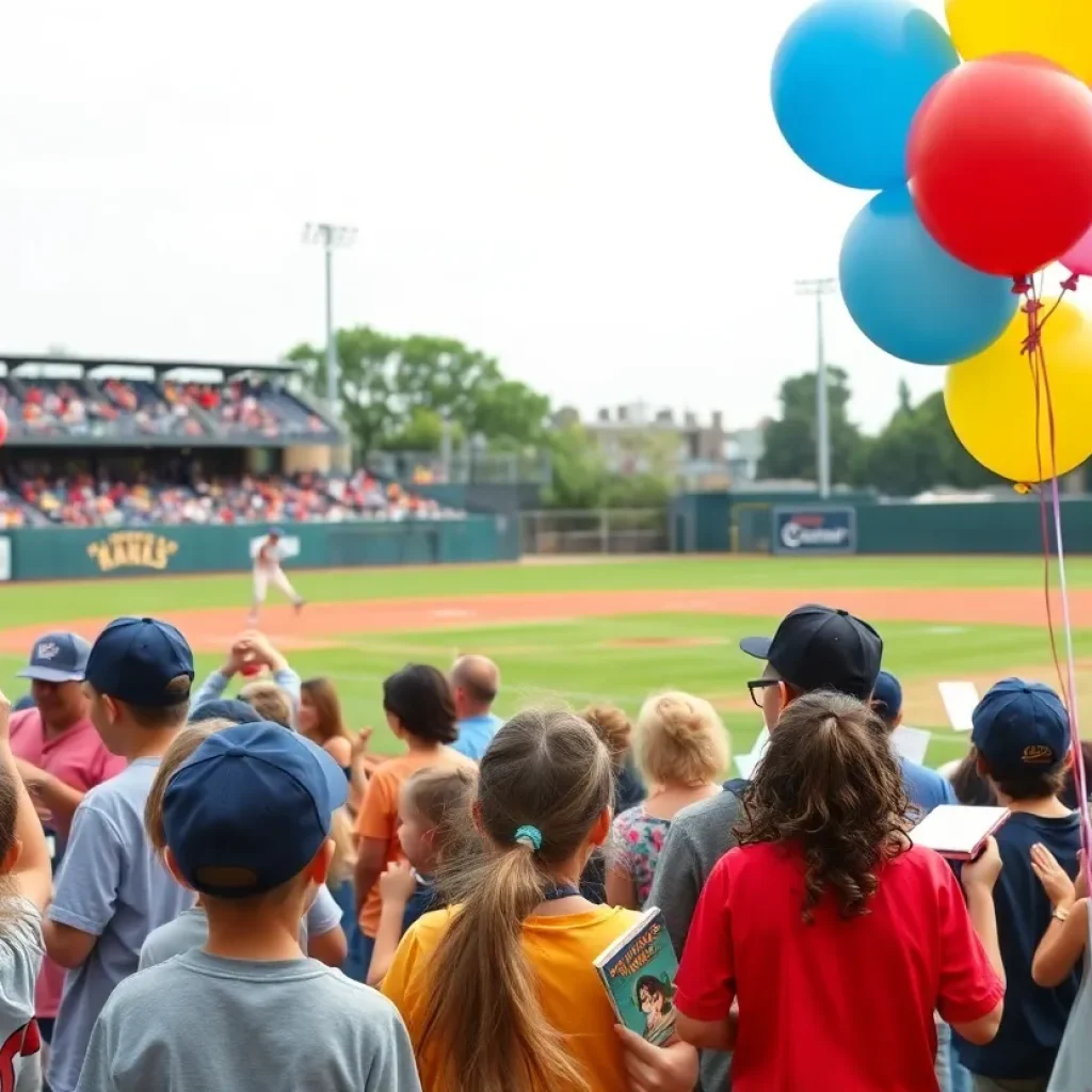Young readers cheer at the Greenville Drive Reading All-Stars event.