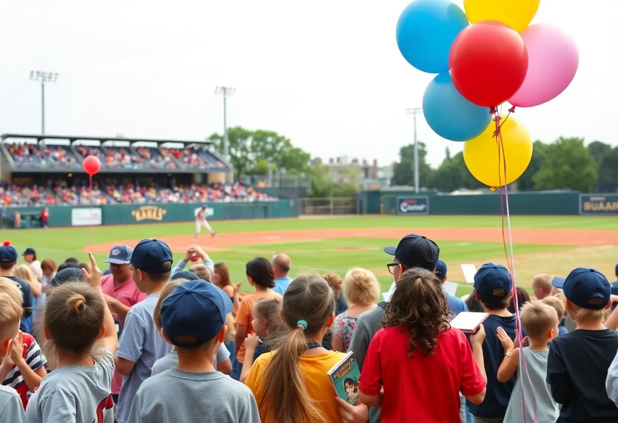 Young readers cheer at the Greenville Drive Reading All-Stars event.