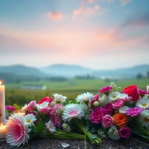 Memorial scene with flowers and candles for Kaycee Deanna Fowler