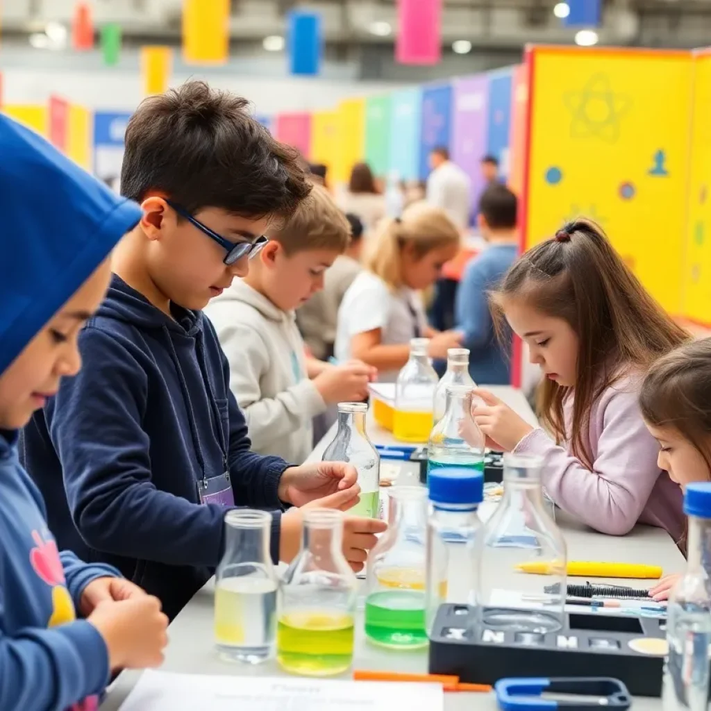 Children participating in hands-on STEAM experiments at the iMAGINE Upstate Festival.