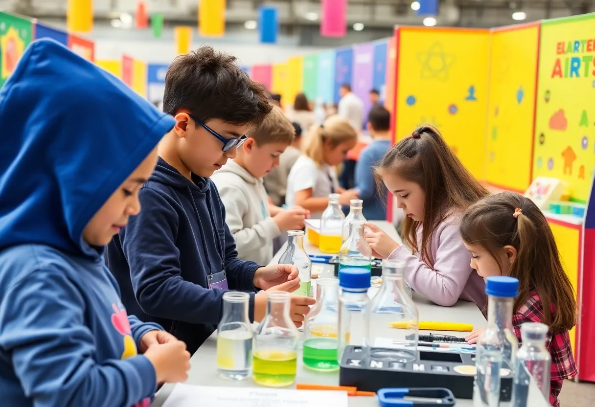 Children participating in hands-on STEAM experiments at the iMAGINE Upstate Festival.