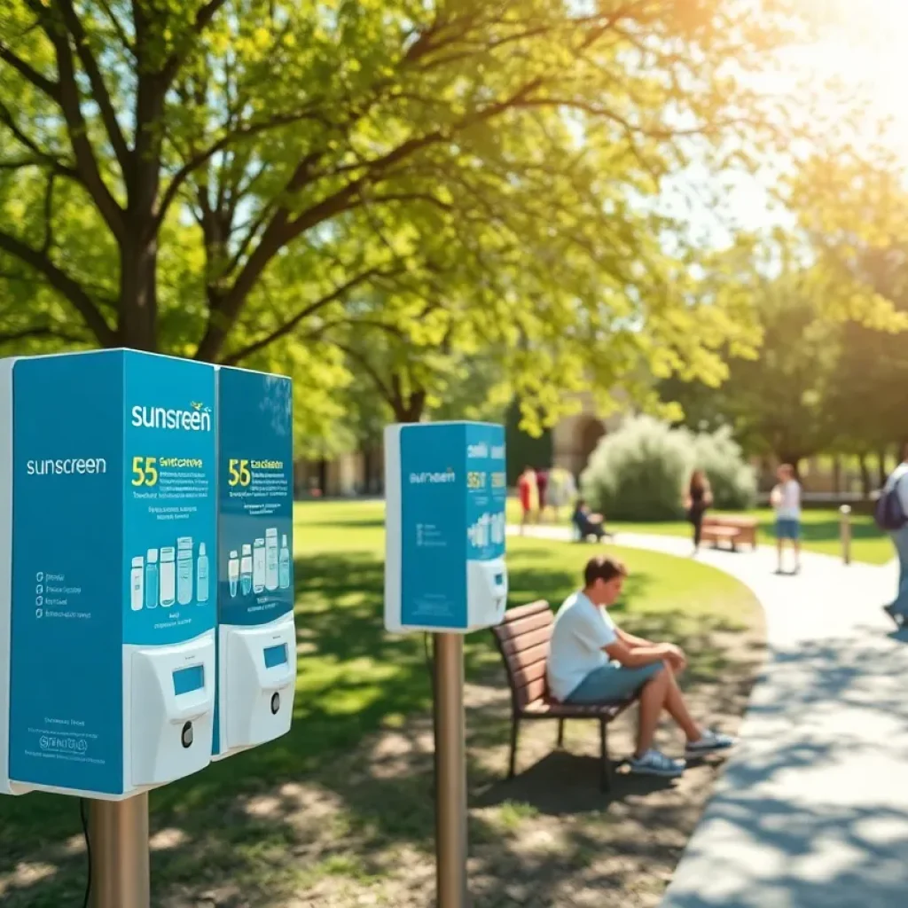 Sunscreen dispensers in a local park
