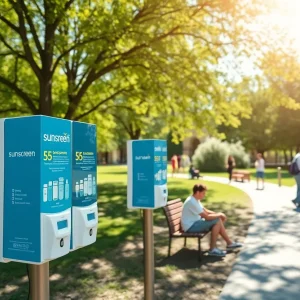 Sunscreen dispensers in a local park