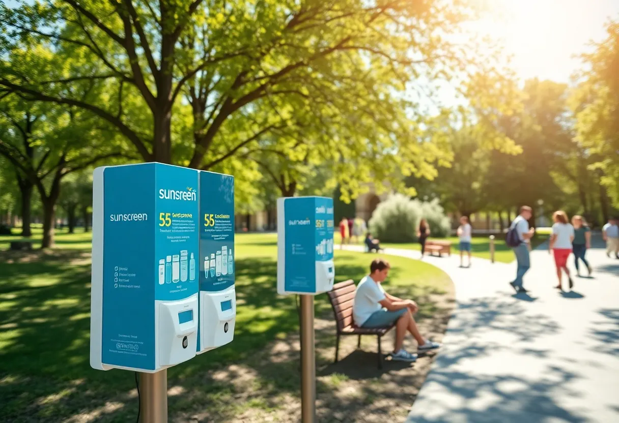 Sunscreen dispensers in a local park