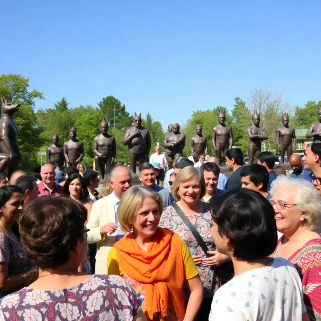 Artist Zan Wells being celebrated for her award in a warm community setting.